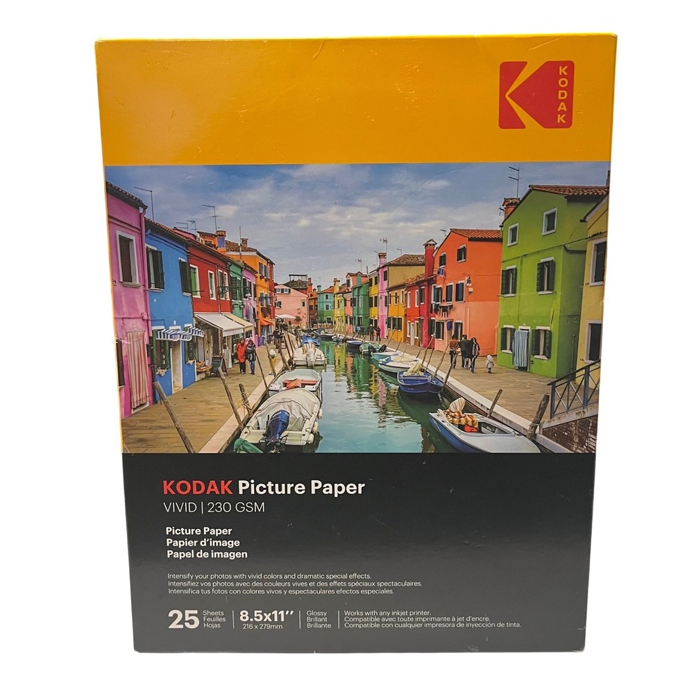 Kodak Picture Paper Vivid 230 GSM Glossy 8.5x11‎ In Inkjet Photo Paper 25 Sheets